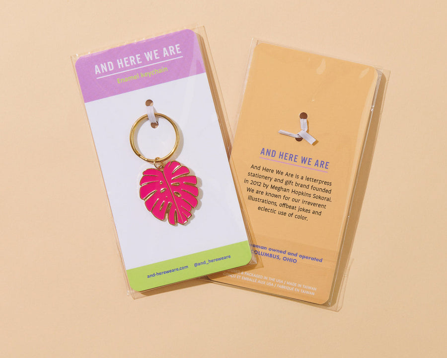 Pink Monstera Leaf Keychain-Enamel Keychains-And Here We Are