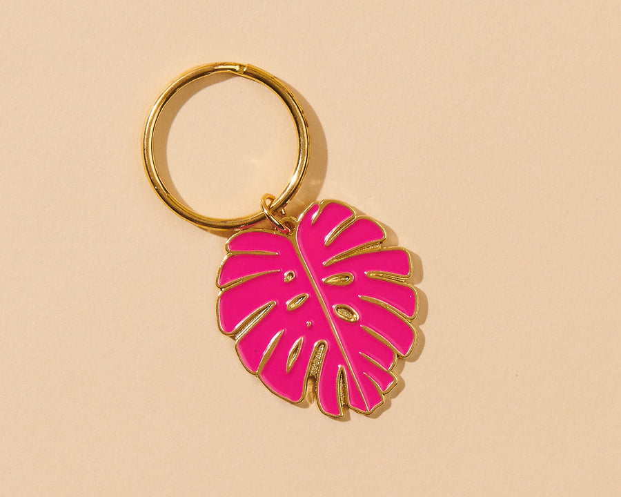 Pink Monstera Leaf Keychain-Enamel Keychains-And Here We Are