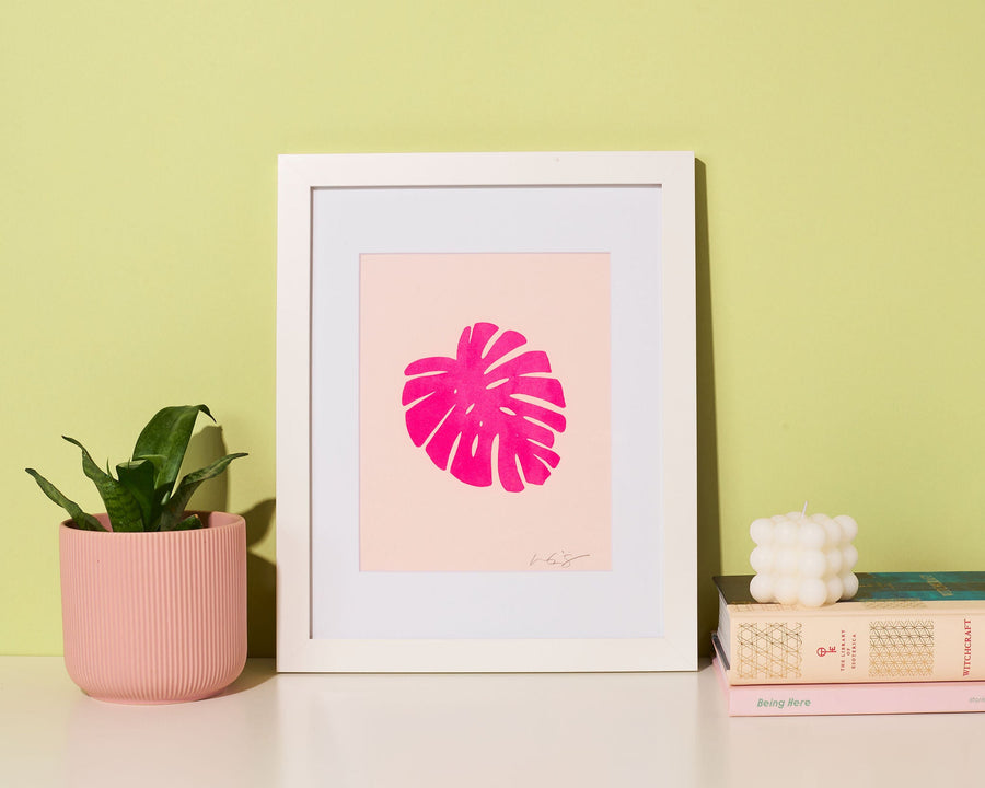 Pink Monstera Leaf 8x10 Art Print-Art Prints-And Here We Are