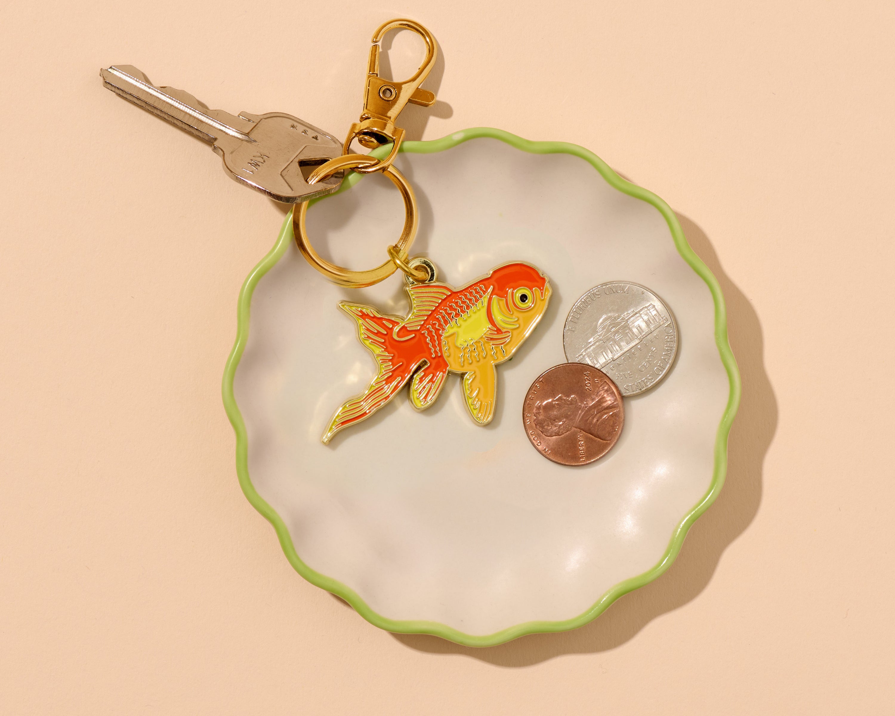 Fish Key Socket Gold Enamel Keychain & Bag Charm—Pet Goldfish (Fish Trend, Gift) – And Here ...
