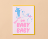 Letterpress New Baby Card—Oh Baby Baby (Stork, Colorful)-Greeting Cards-And Here We Are