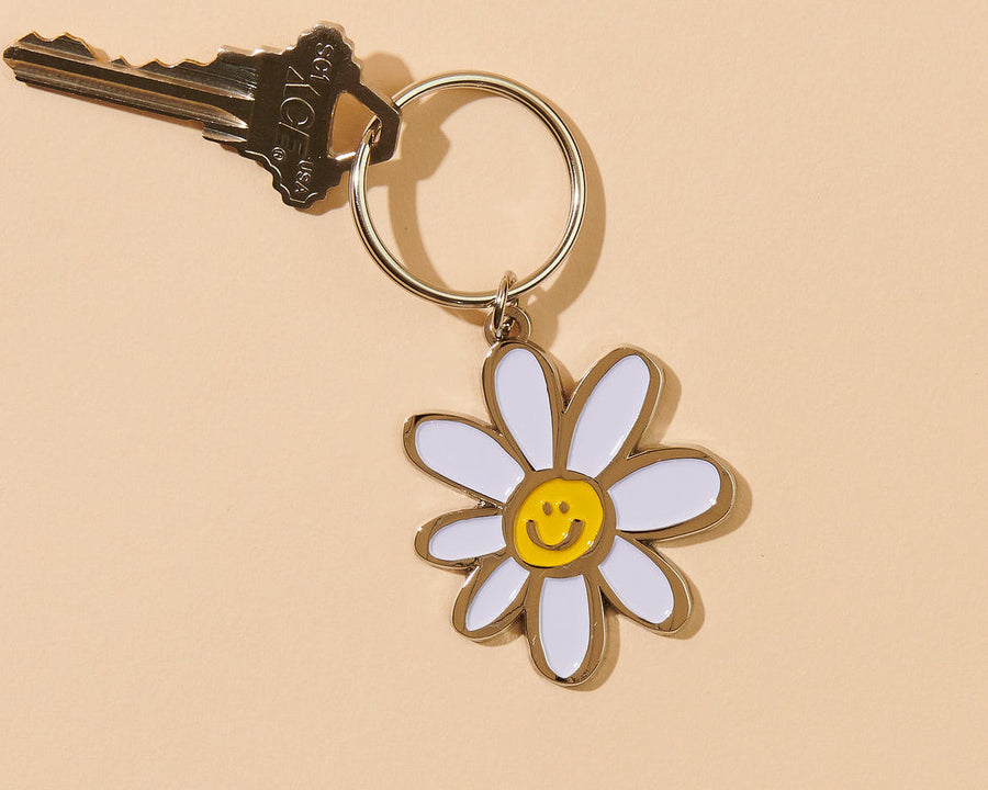 Happy Daisy Keychain-Enamel Keychains-And Here We Are