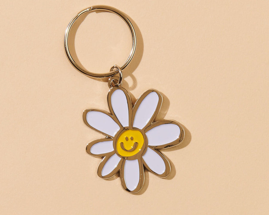 Happy Daisy Keychain-Enamel Keychains-And Here We Are