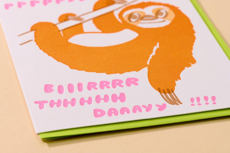 Letterpress Birthday Card—Sloth (Cute, Funny, Kid)