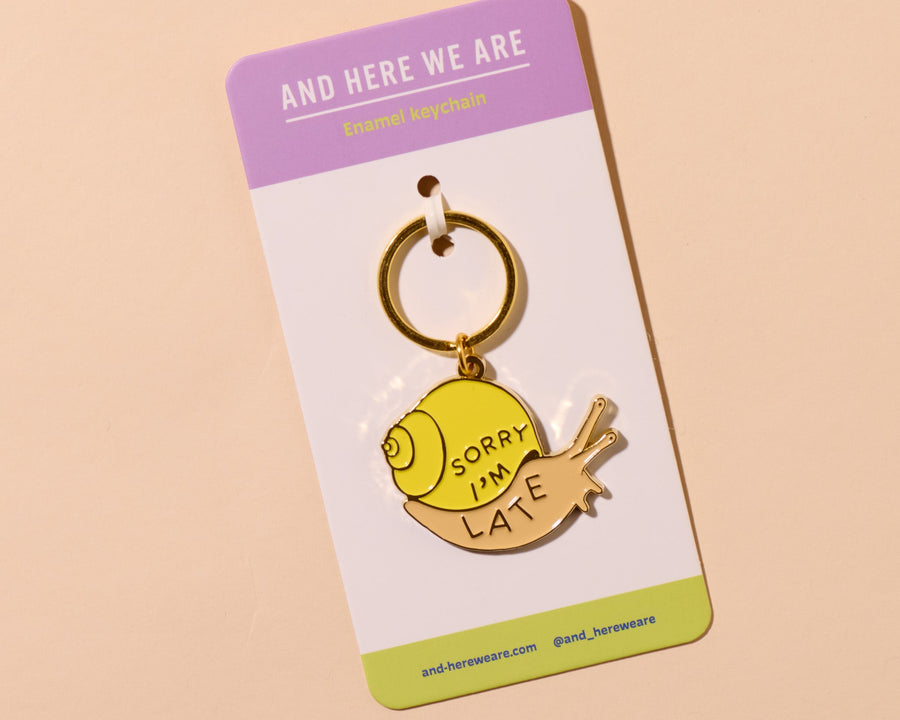 Sorry I'm Late Snail Keychain (updated design)-Enamel Keychains-And Here We Are