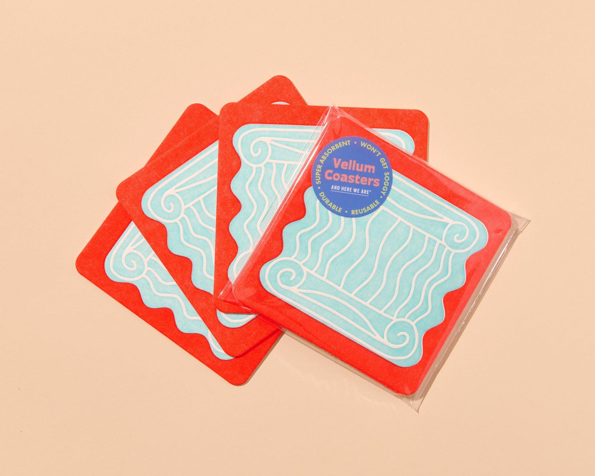 Letterpress Reusable Vellum Coasters—Colonna Column Neon Red – And Here ...