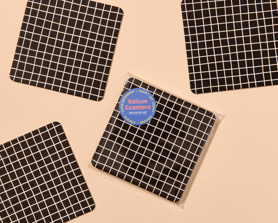 Tessera Tile Vellum Coasters- Black (Set of 4)-Coasters-And Here We Are
