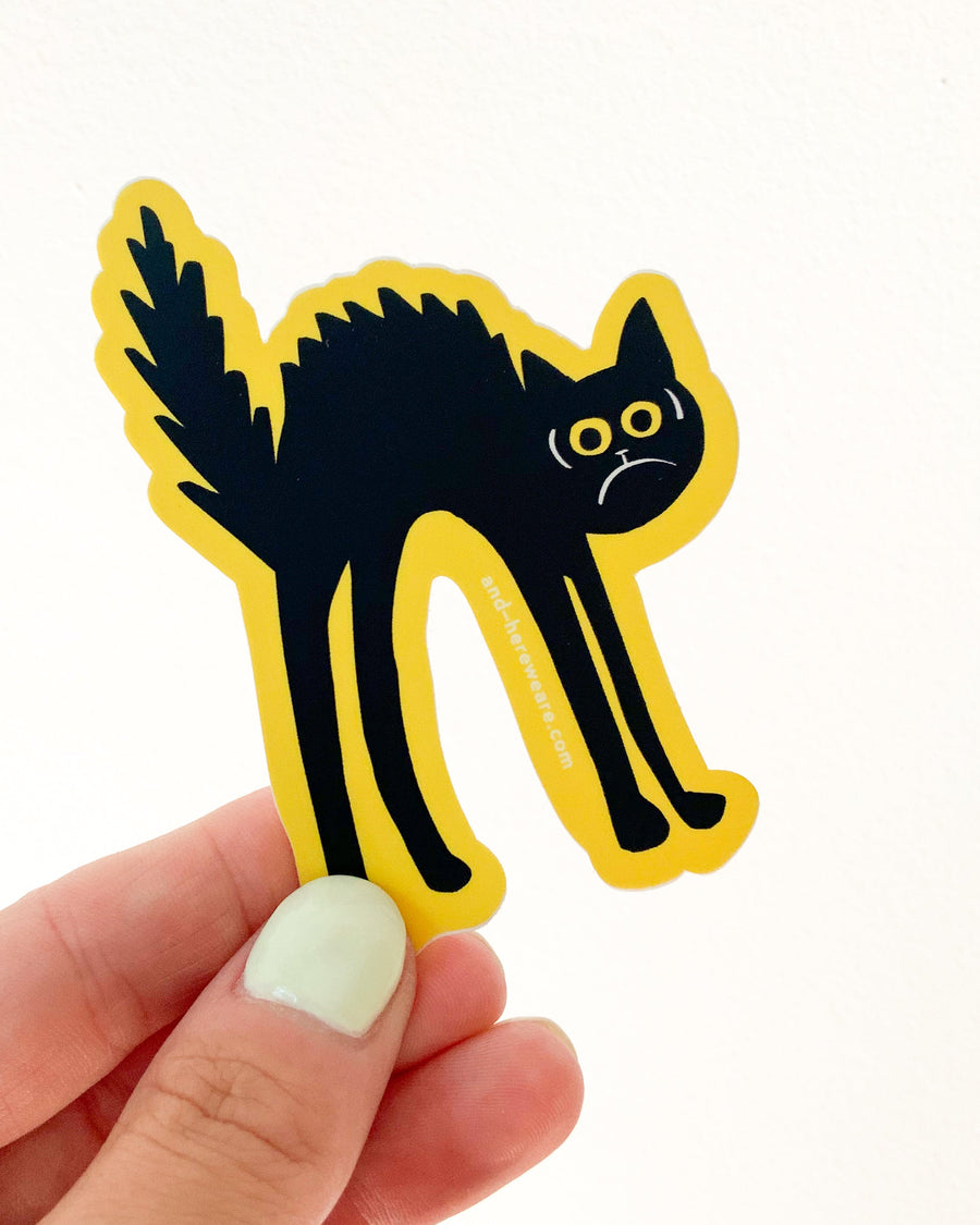 Black Cat Sticker – And Here We Are